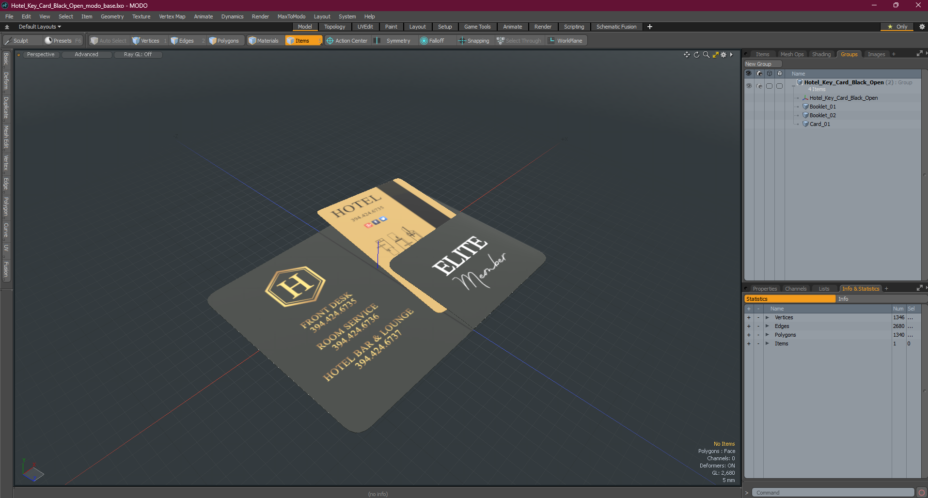 3D model Hotel Key Card Black Open