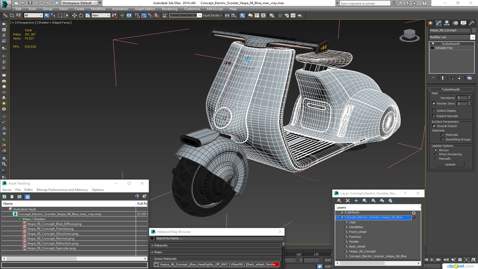 3D Concept Electric Scooter Vespa 98 Blue model