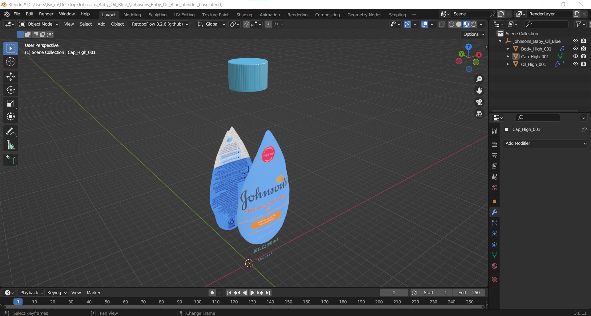 Johnsons Baby Oil Blue 3D
