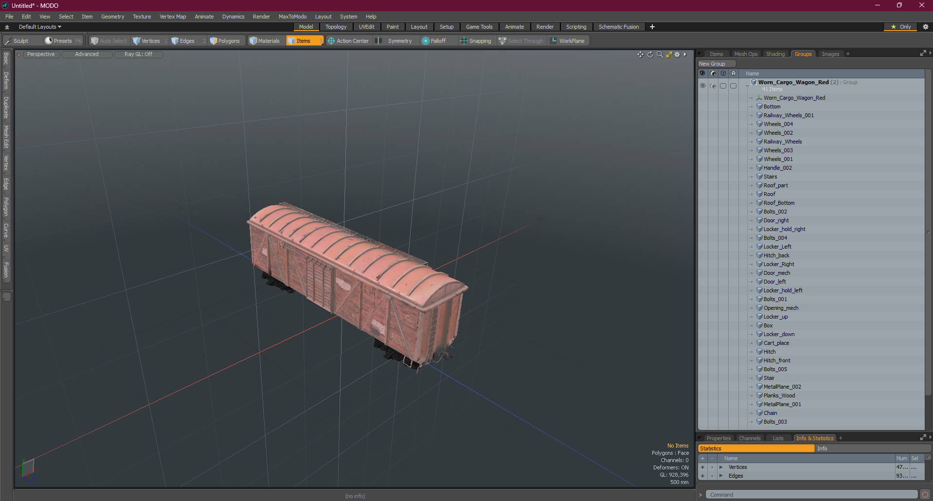 3D model Worn Cargo Wagon Red