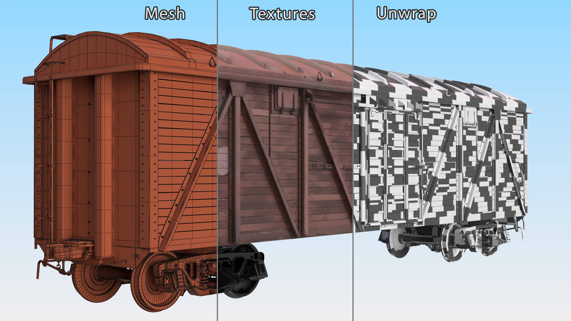 3D model Worn Cargo Wagon Red