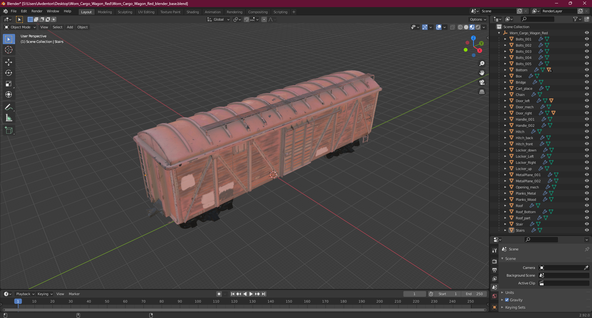 3D model Worn Cargo Wagon Red