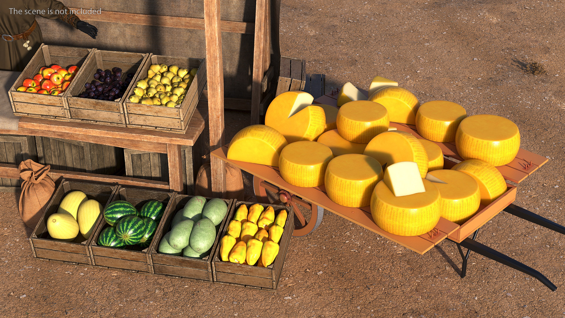 Medieval Merchant in Market Shop with Cart 3D