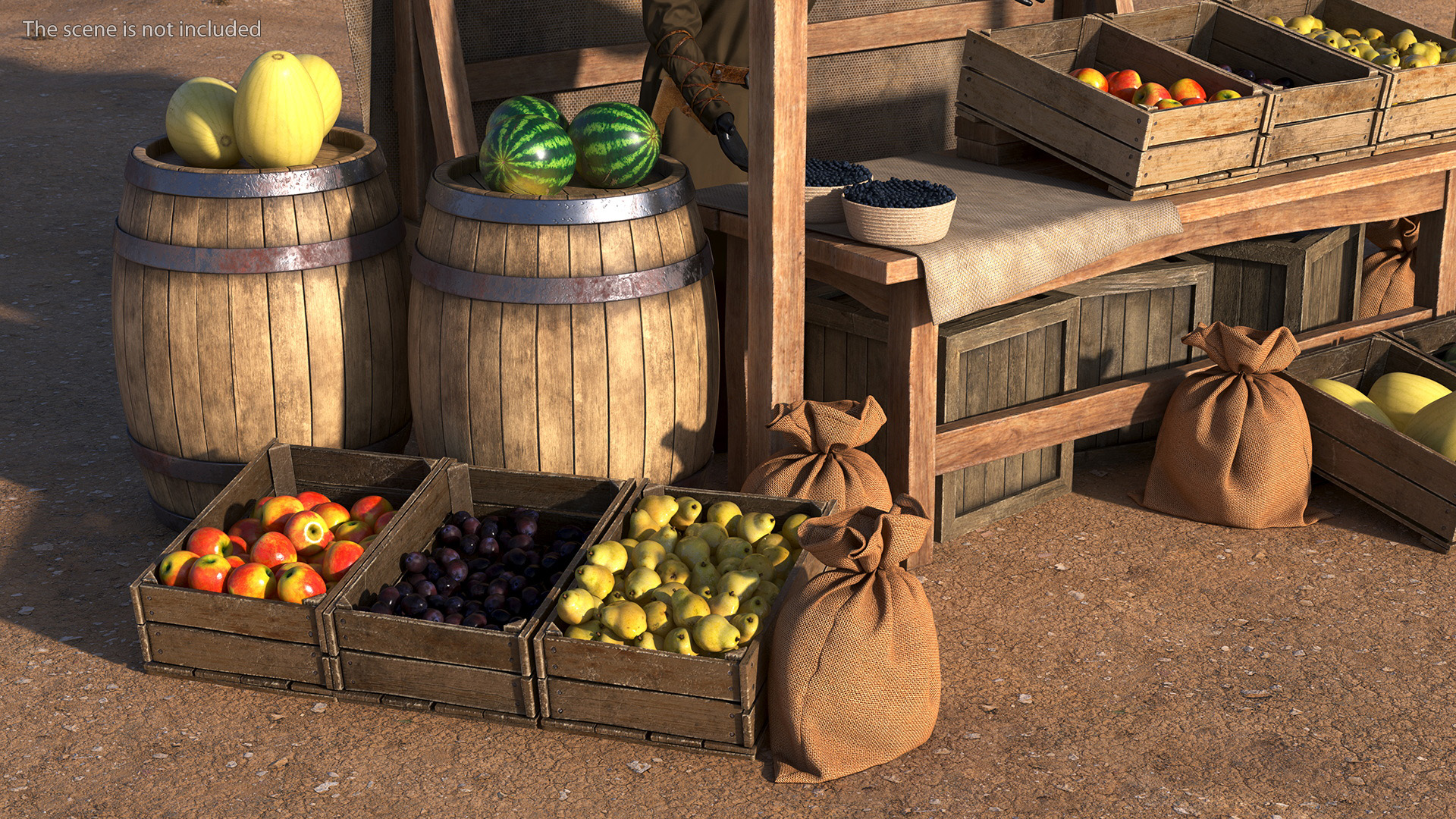 Medieval Merchant in Market Shop with Cart 3D