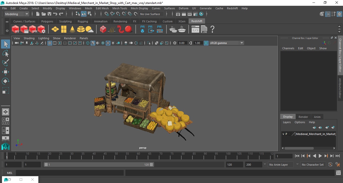 Medieval Merchant in Market Shop with Cart 3D