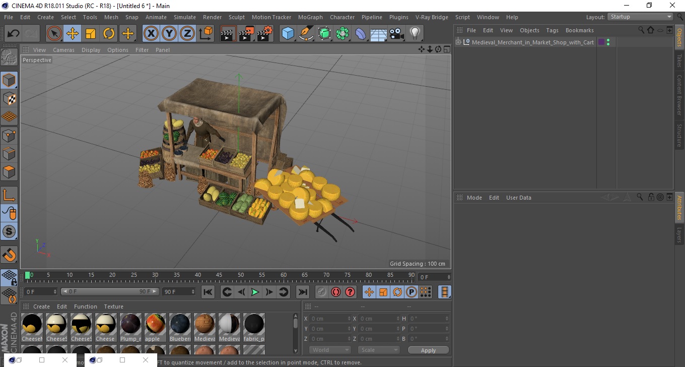 Medieval Merchant in Market Shop with Cart 3D