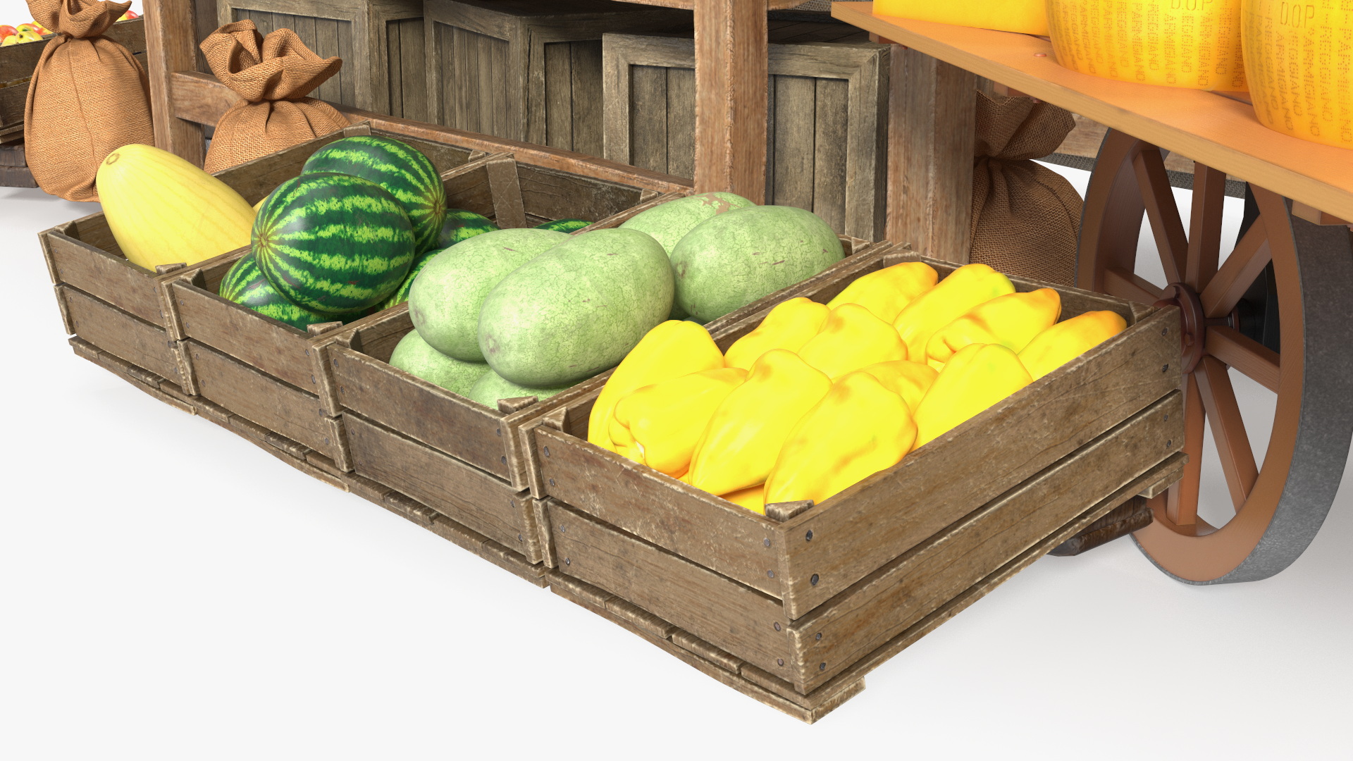 Medieval Merchant in Market Shop with Cart 3D