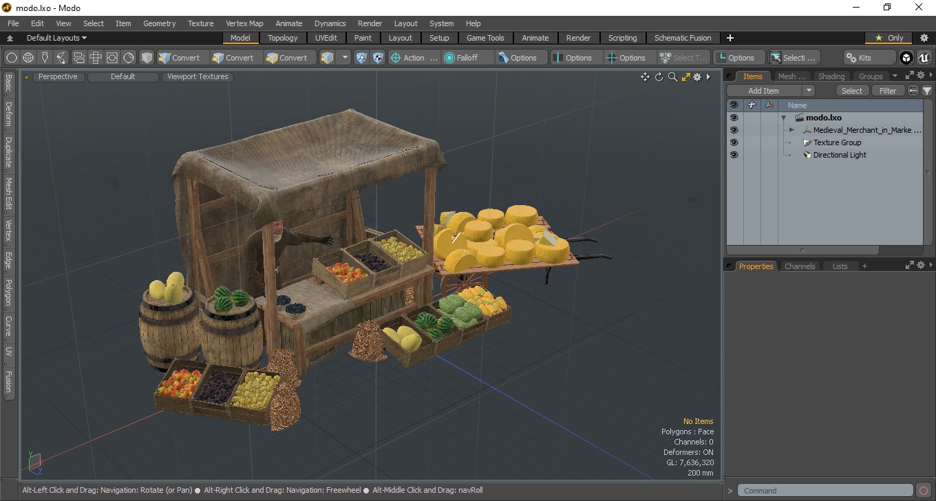 Medieval Merchant in Market Shop with Cart 3D