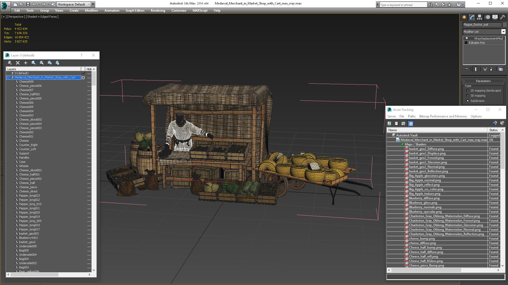 Medieval Merchant in Market Shop with Cart 3D