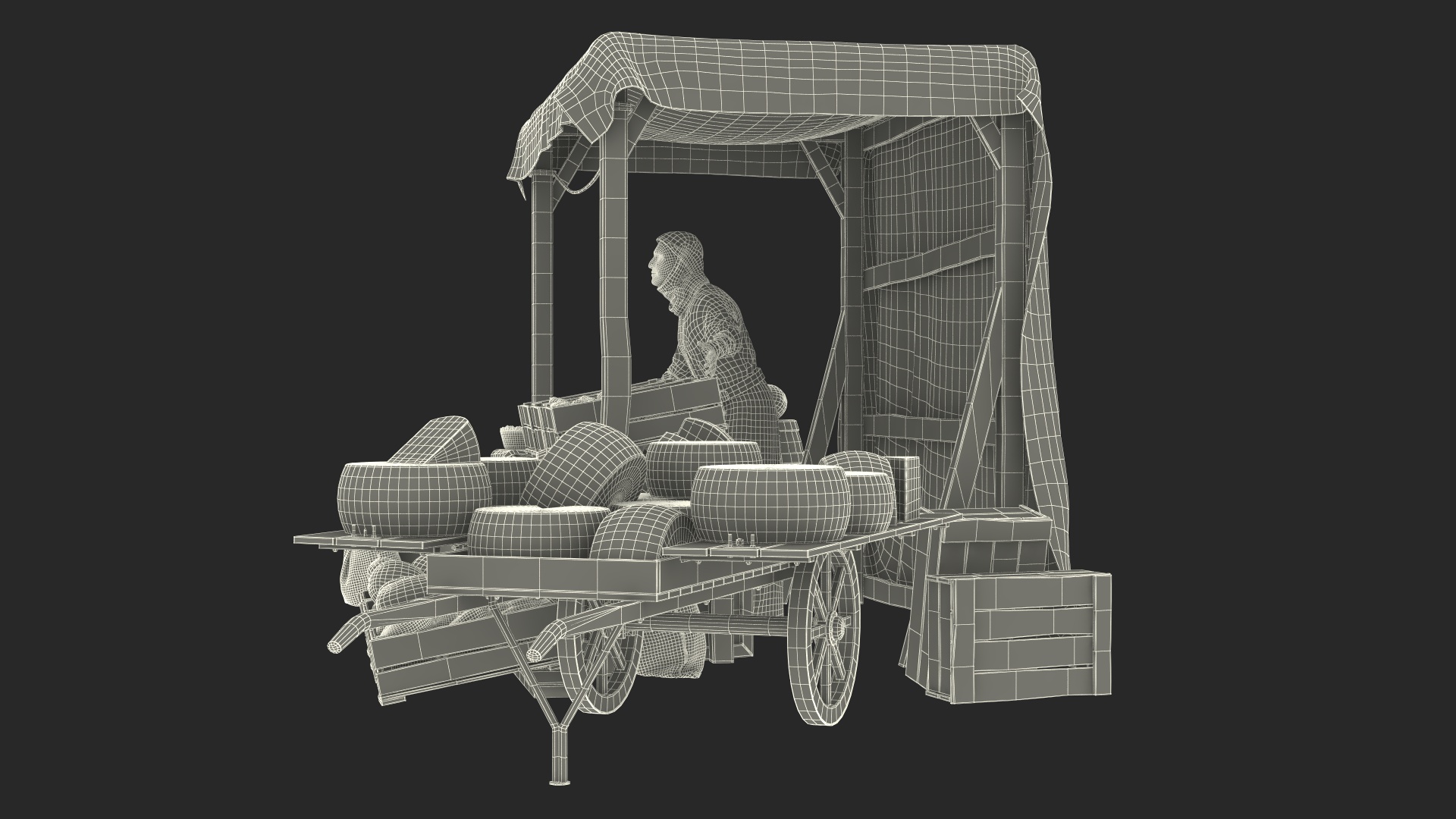 Medieval Merchant in Market Shop with Cart 3D