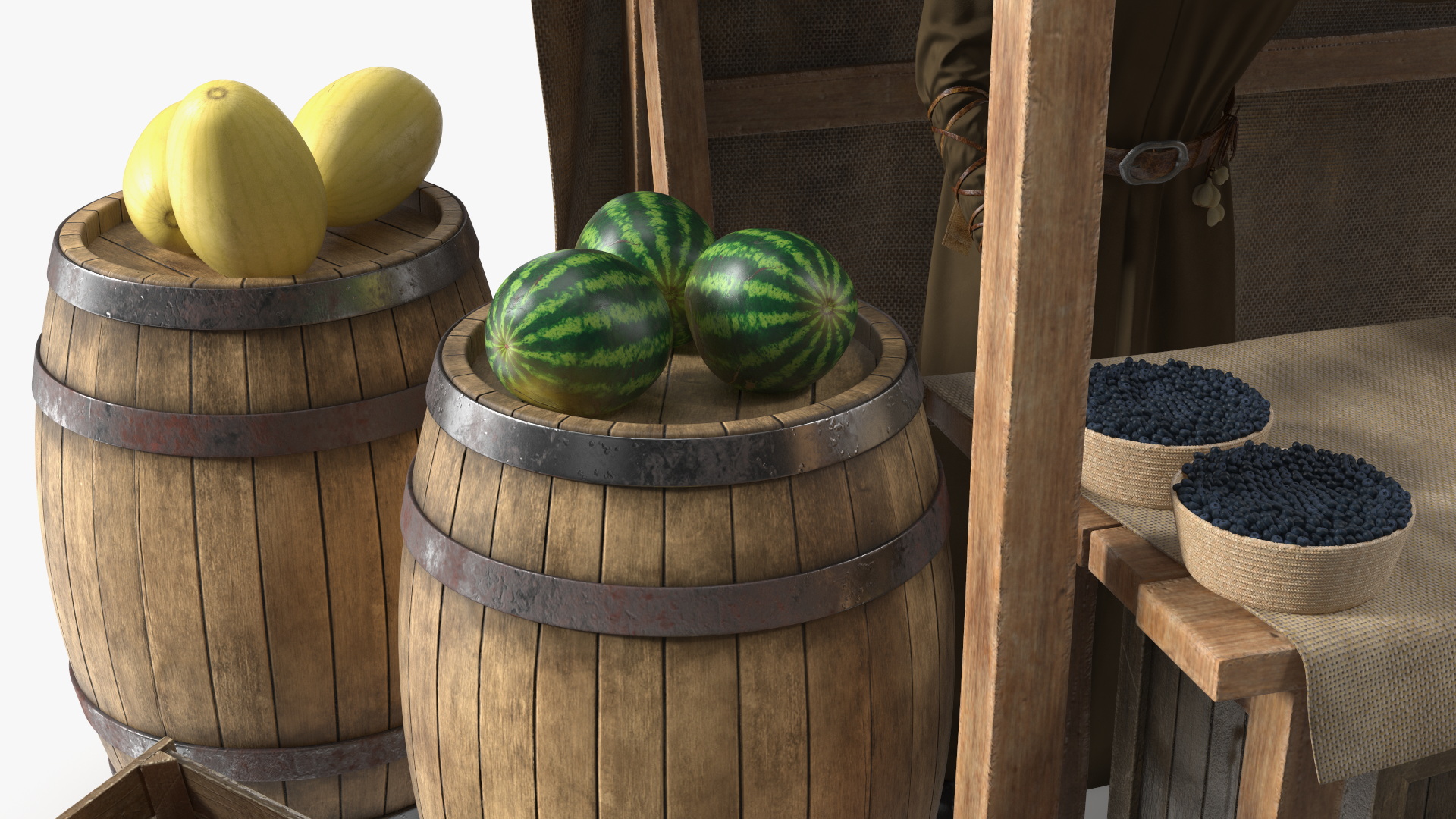Medieval Merchant in Market Shop with Cart 3D