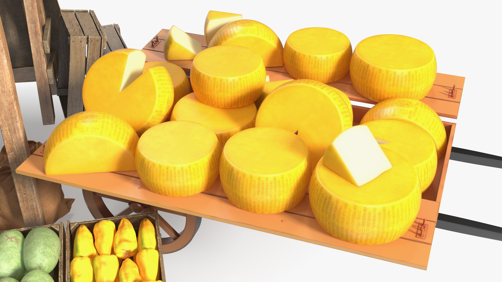 Medieval Merchant in Market Shop with Cart 3D