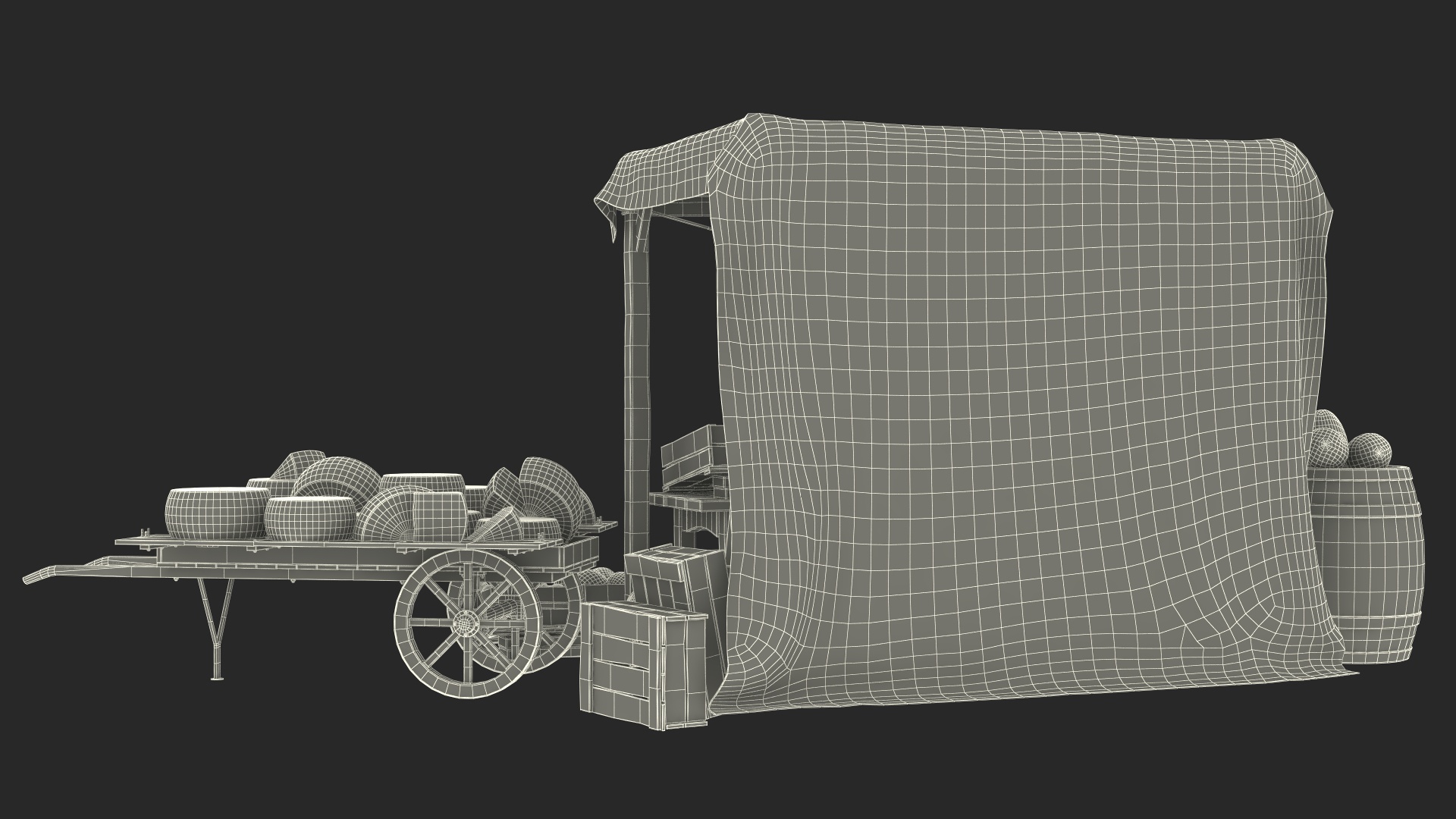 Medieval Merchant in Market Shop with Cart 3D