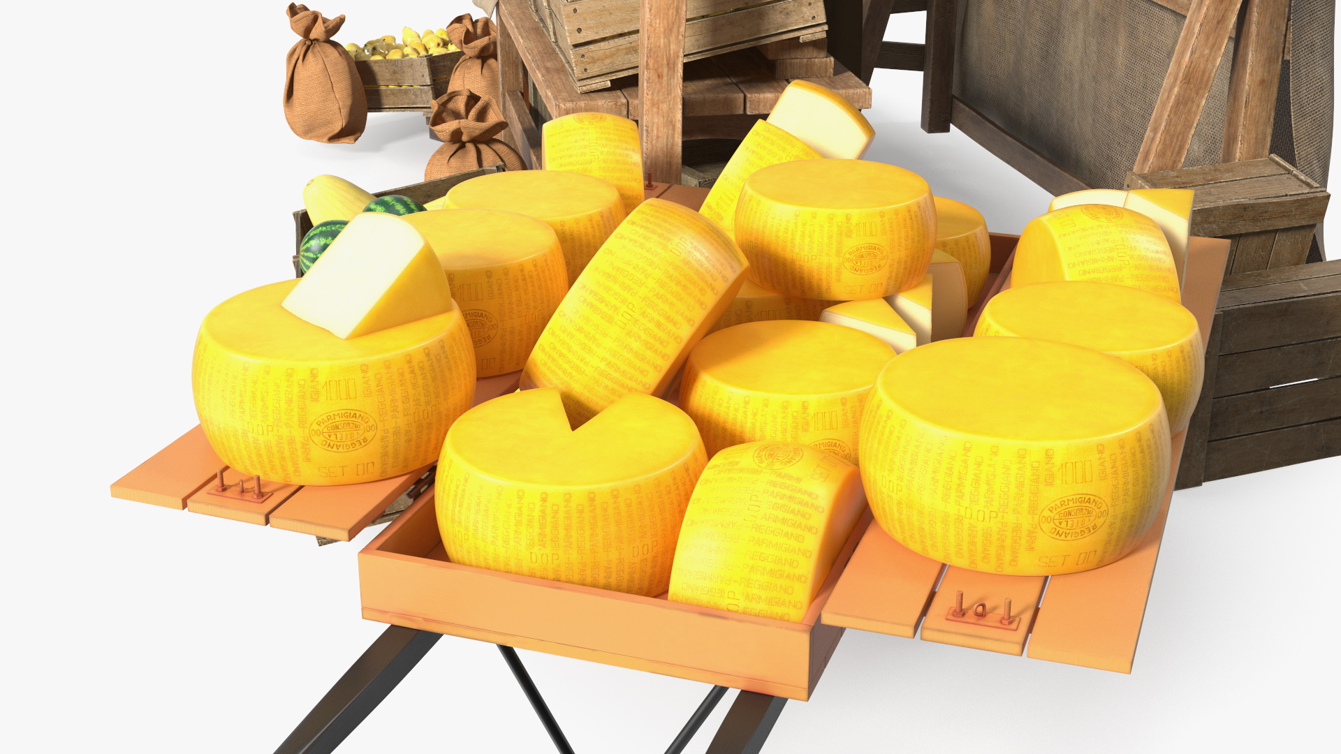 Medieval Merchant in Market Shop with Cart 3D