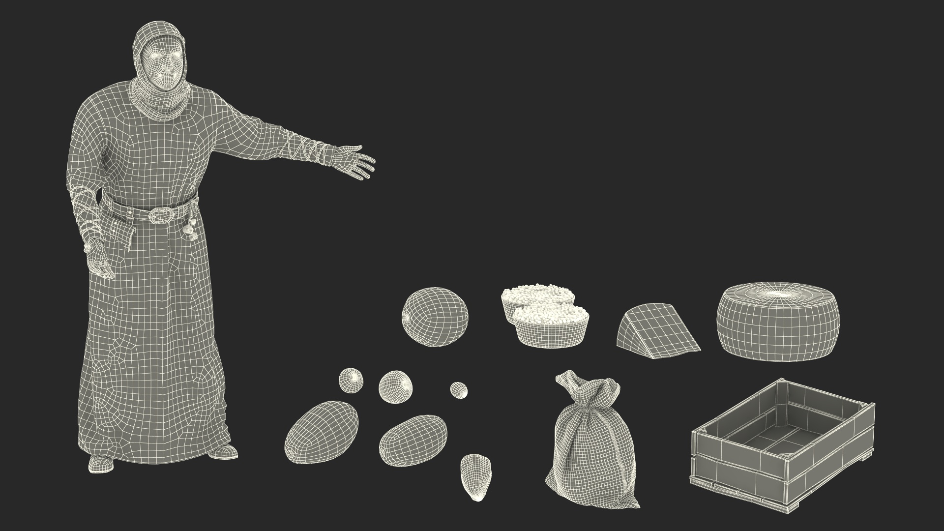 Medieval Merchant in Market Shop with Cart 3D
