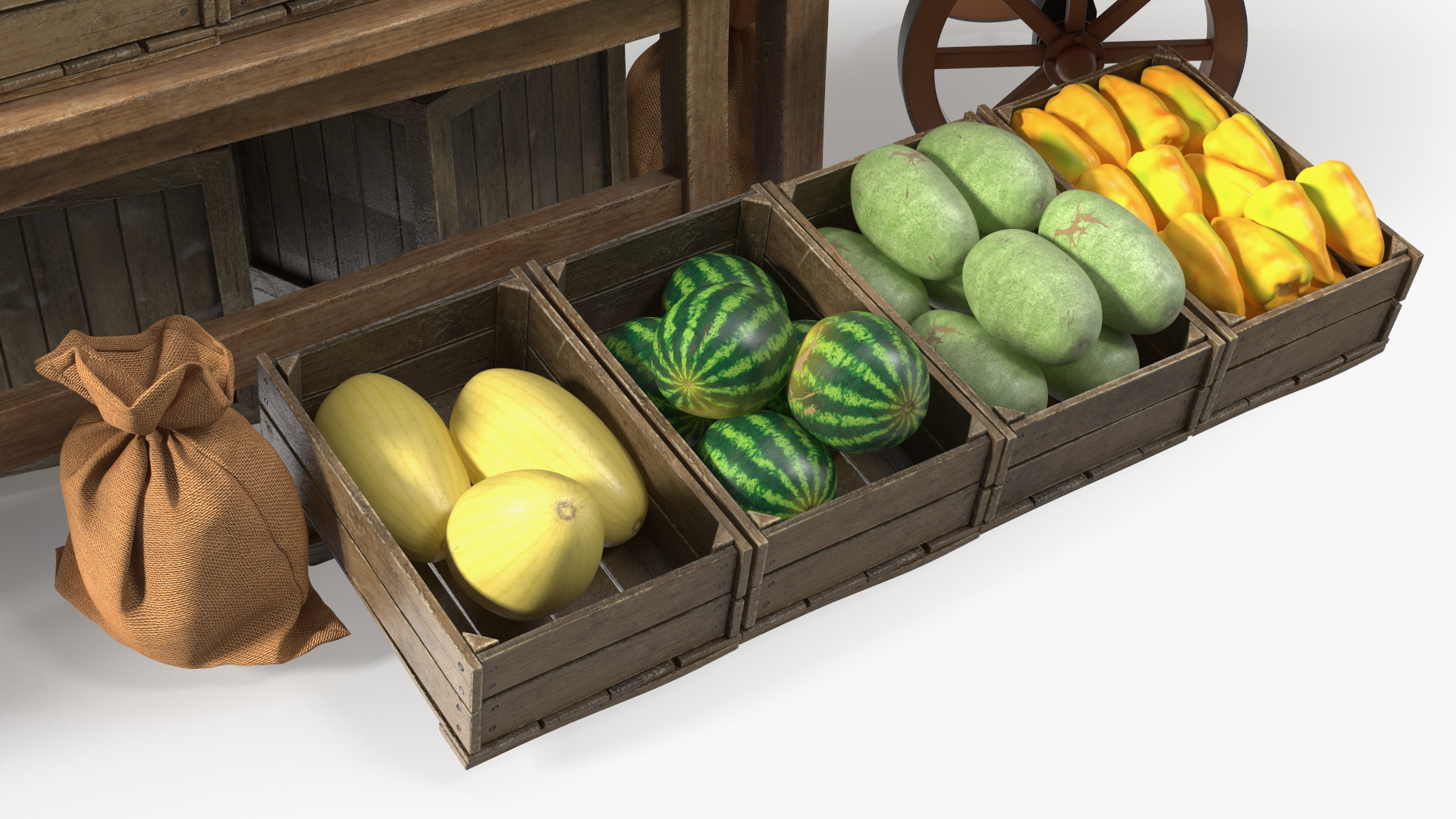 Medieval Merchant in Market Shop with Cart 3D