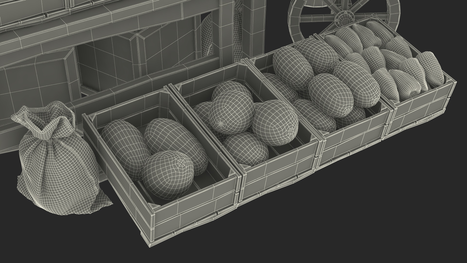 Medieval Merchant in Market Shop with Cart 3D
