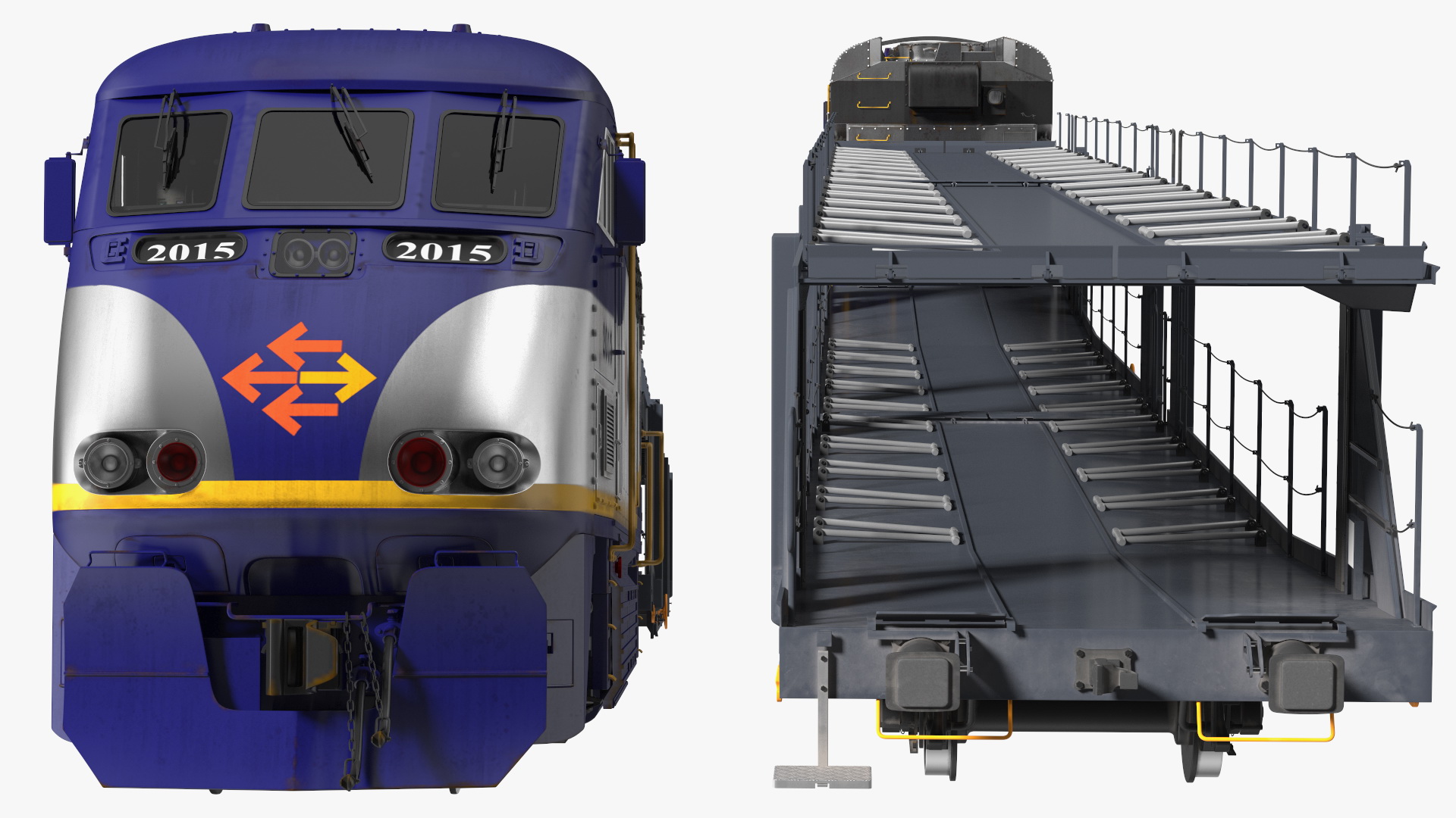 3D Diesel Electric Locomotive with Autorack Car Transporter