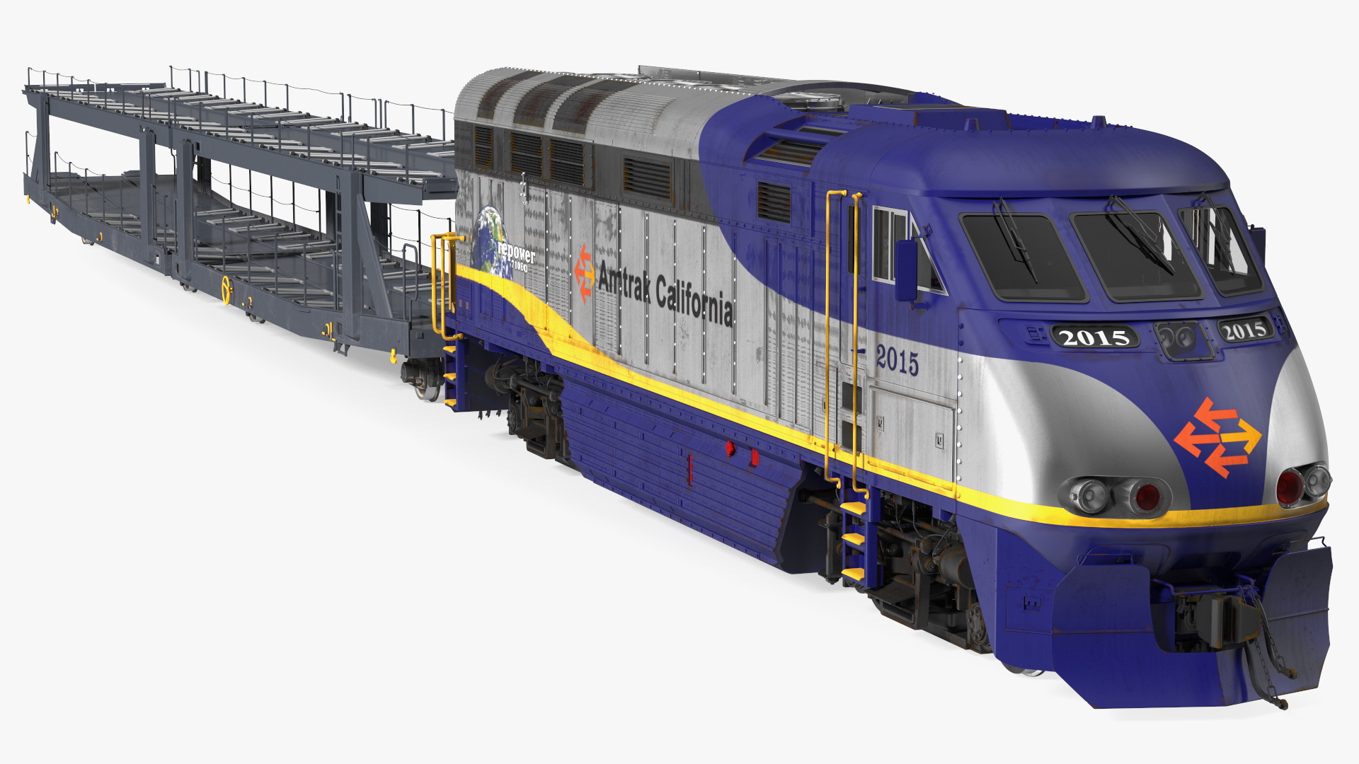 3D Diesel Electric Locomotive with Autorack Car Transporter