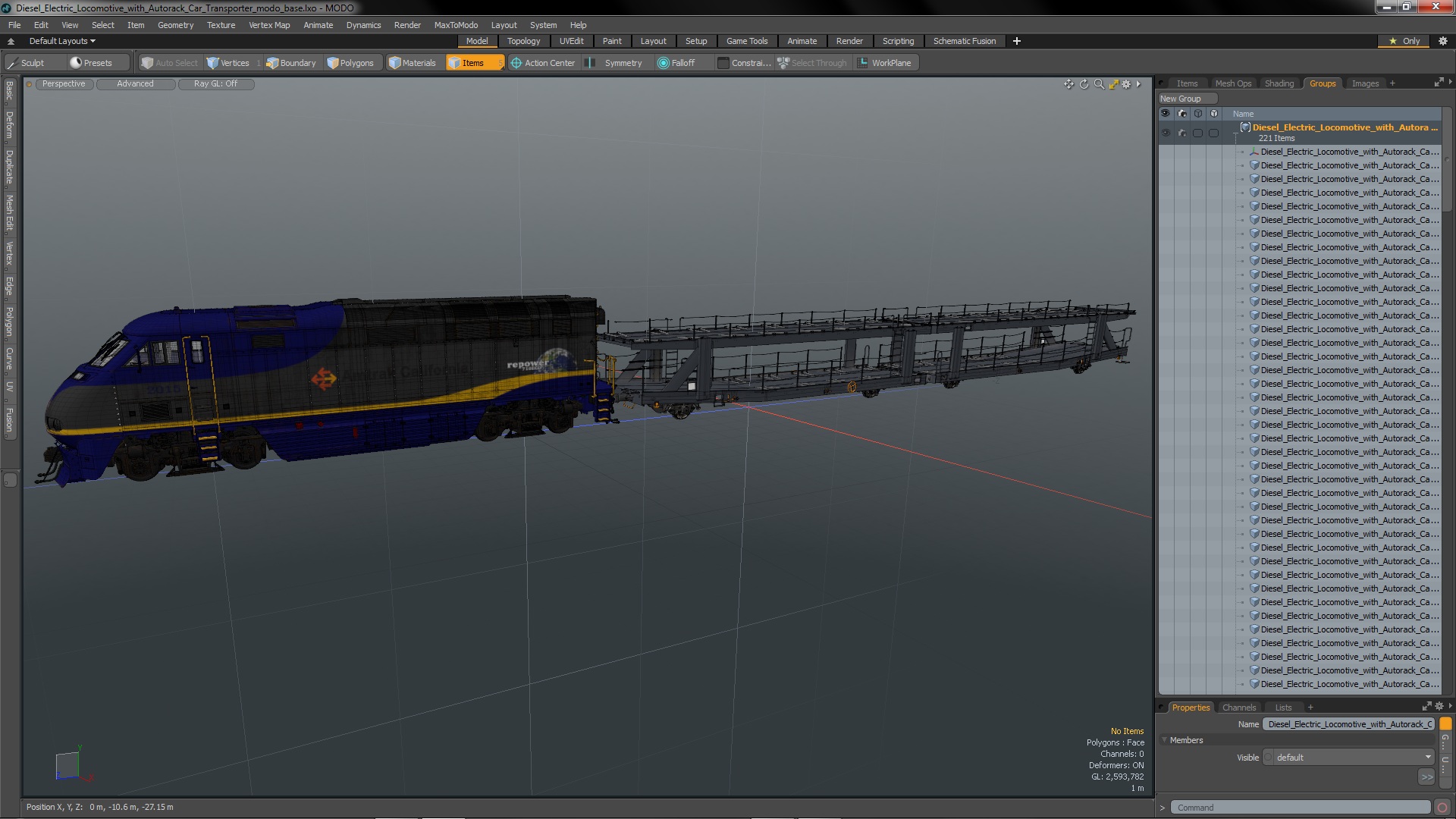 3D Diesel Electric Locomotive with Autorack Car Transporter