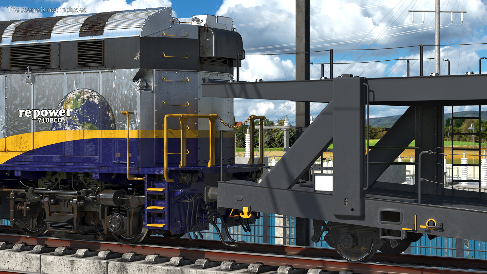 3D Diesel Electric Locomotive with Autorack Car Transporter