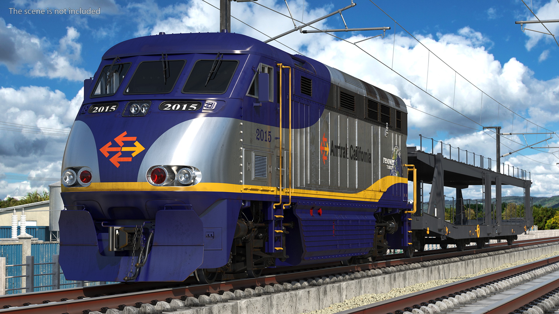 3D Diesel Electric Locomotive with Autorack Car Transporter