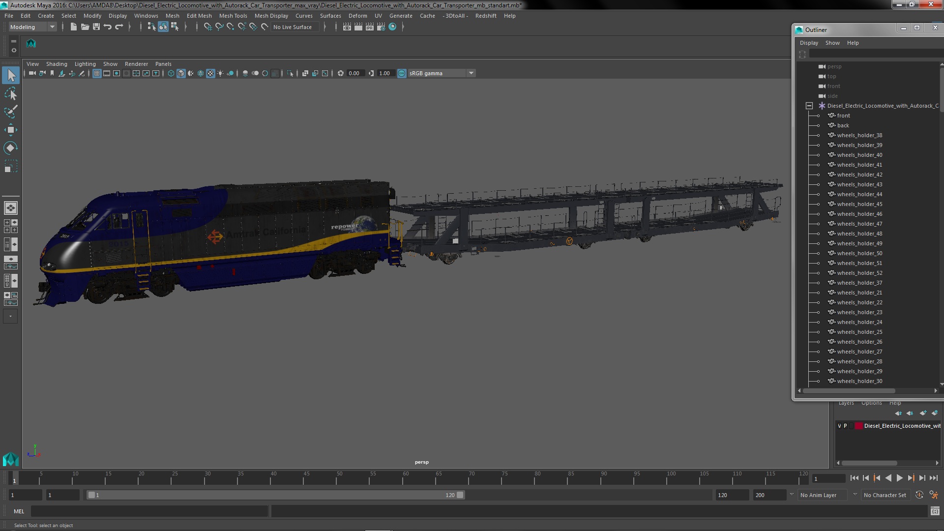 3D Diesel Electric Locomotive with Autorack Car Transporter