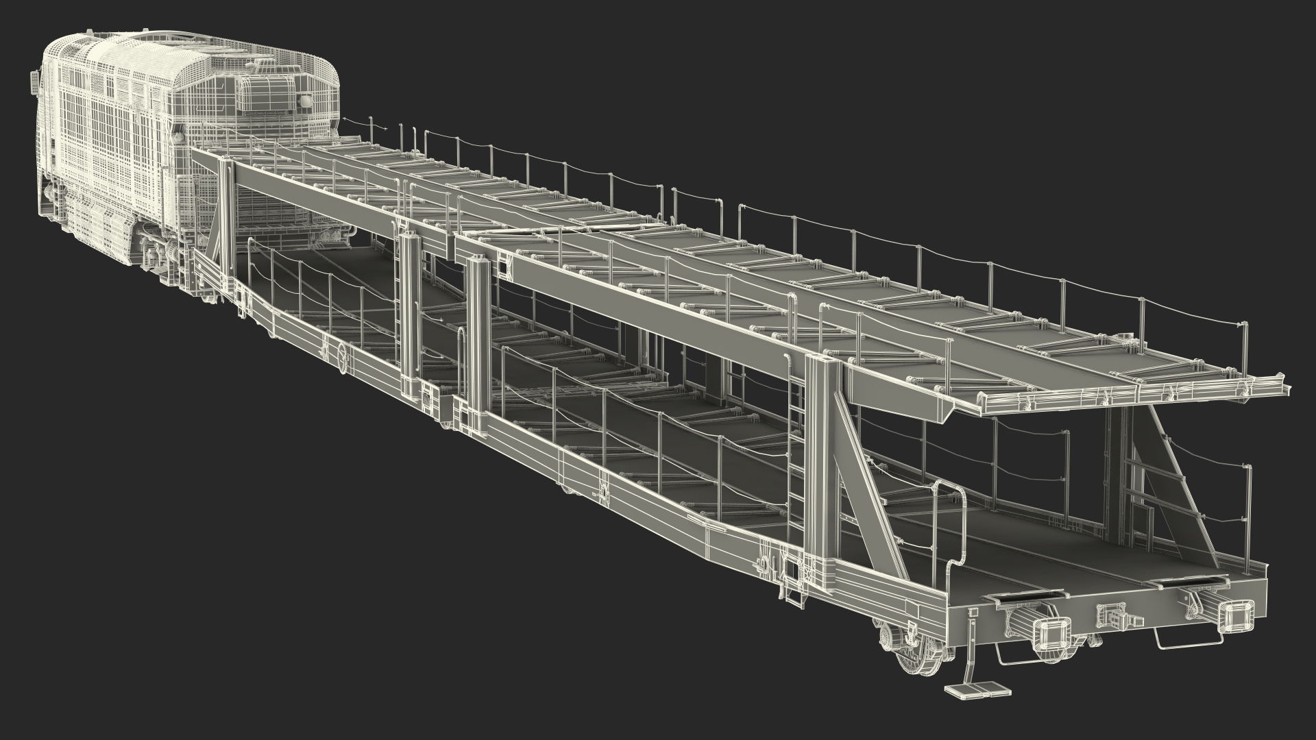 3D Diesel Electric Locomotive with Autorack Car Transporter