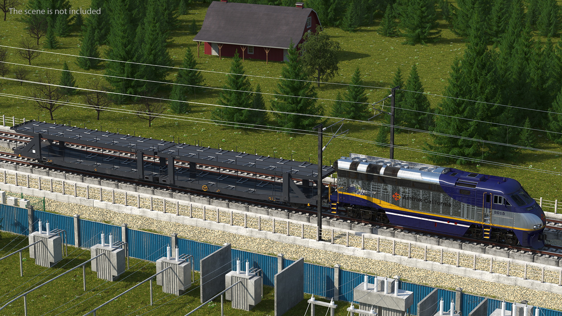 3D Diesel Electric Locomotive with Autorack Car Transporter
