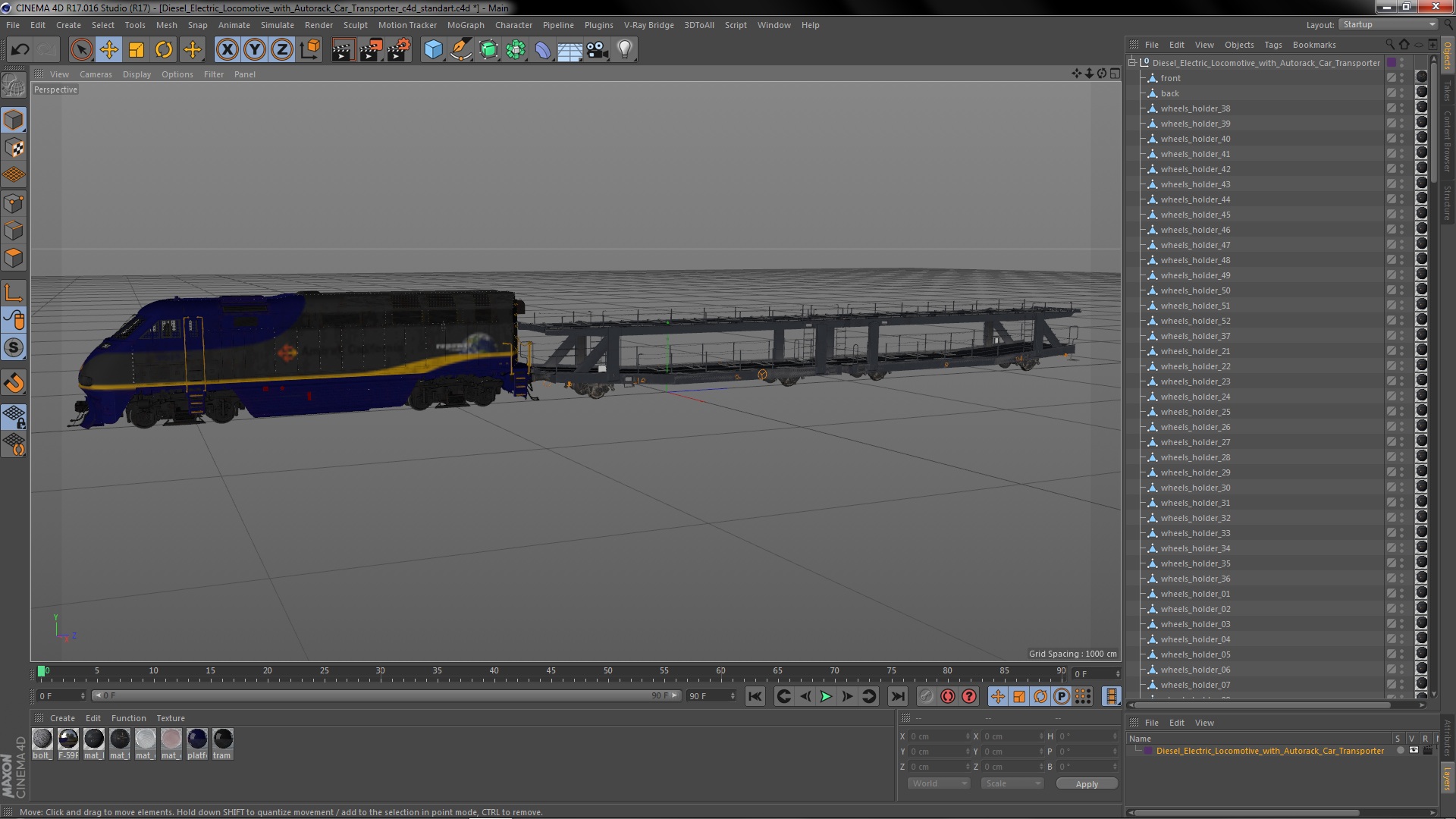 3D Diesel Electric Locomotive with Autorack Car Transporter