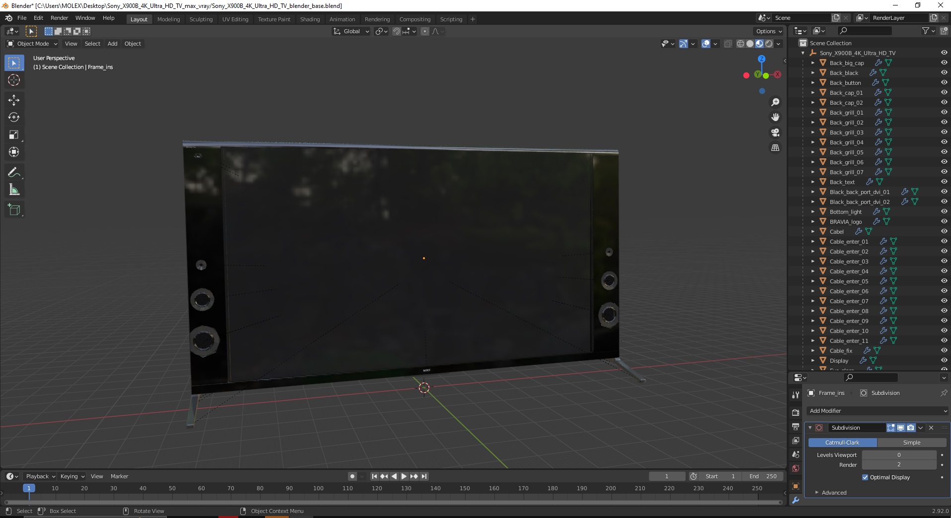 3D model Sony X900B 4K Ultra HD TV