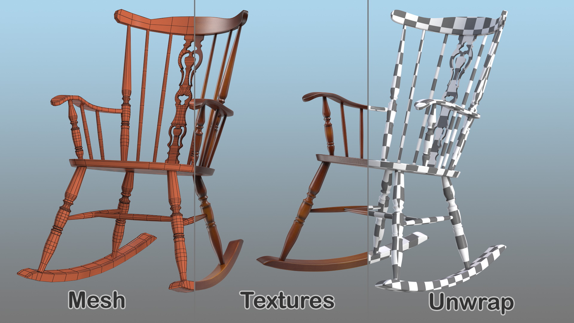 3D Vintage Wooden Rocking Chair model