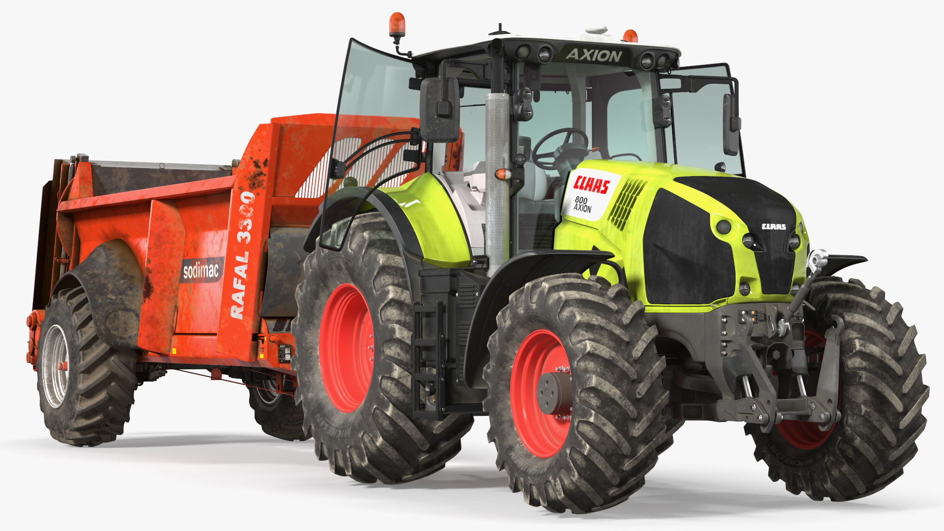 3D Tractor Claas Axion 800 with Sodimac Rafal 3300 Spreader Rigged model