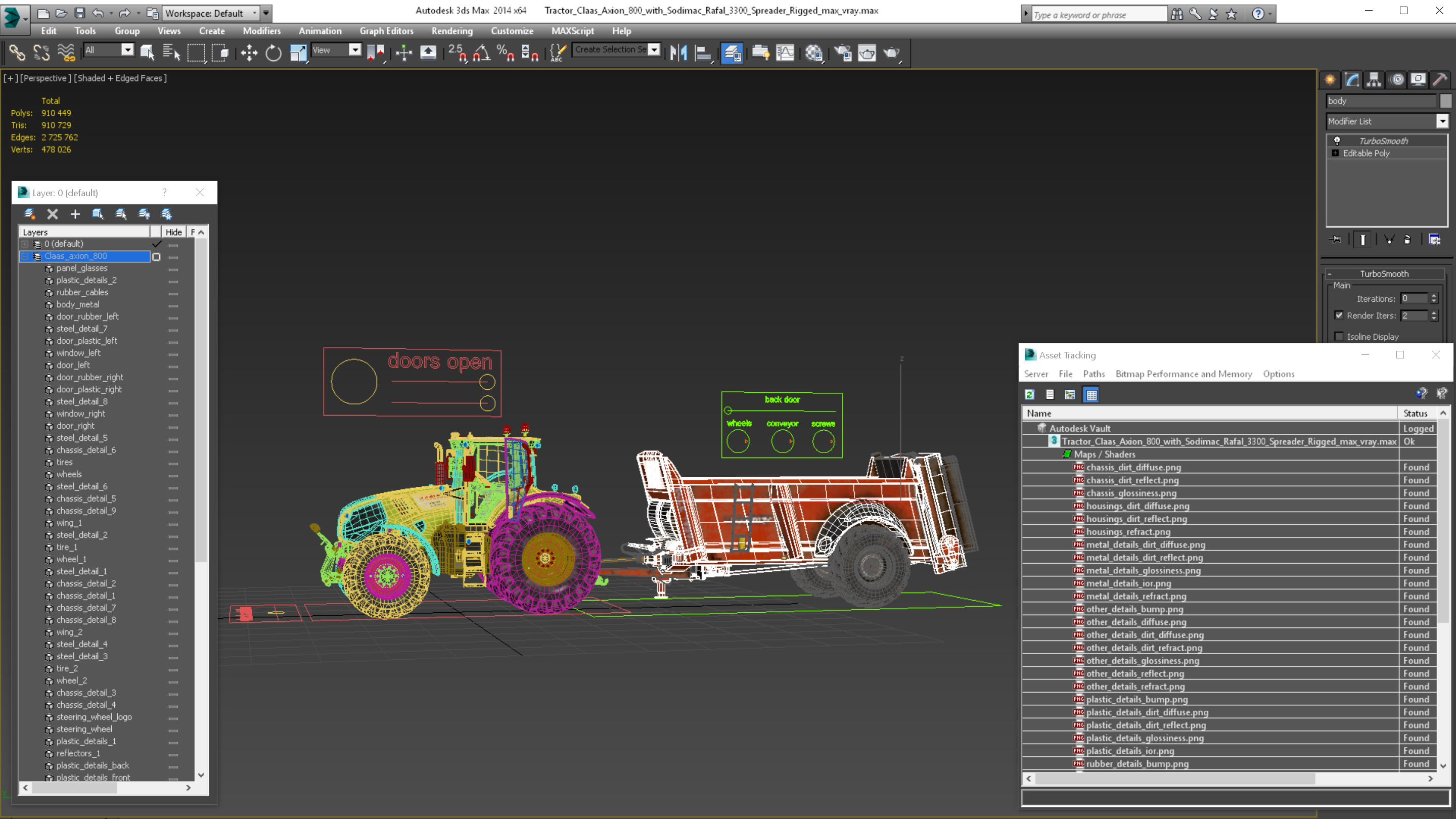 3D Tractor Claas Axion 800 with Sodimac Rafal 3300 Spreader Rigged model