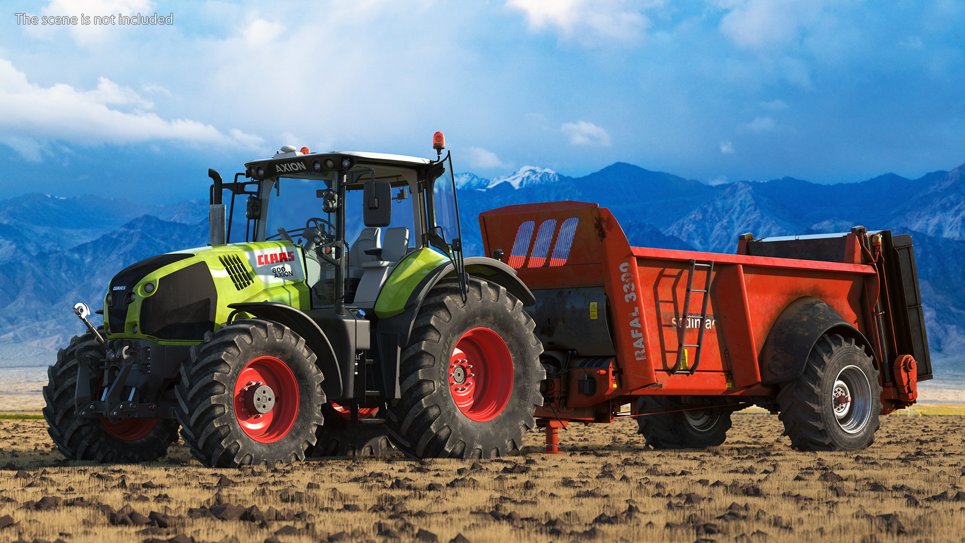 3D Tractor Claas Axion 800 with Sodimac Rafal 3300 Spreader Rigged model