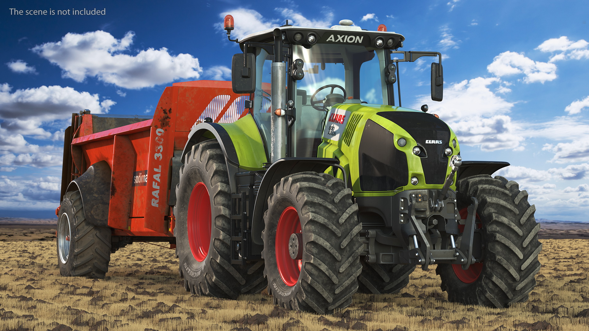 3D Tractor Claas Axion 800 with Sodimac Rafal 3300 Spreader Rigged model