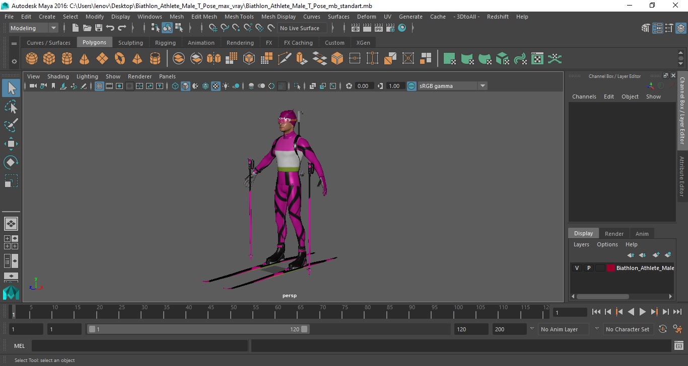 3D Biathlon Athlete Male T Pose model