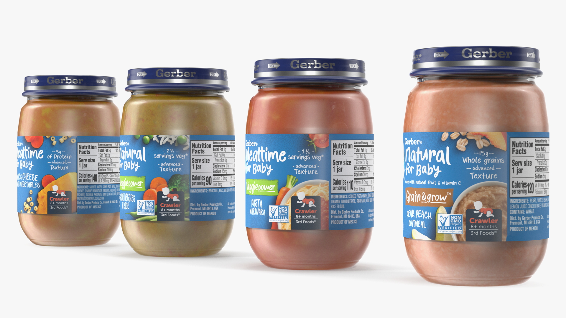 3D model Gerber Mealtime Puree Baby Food Jars Set 170g