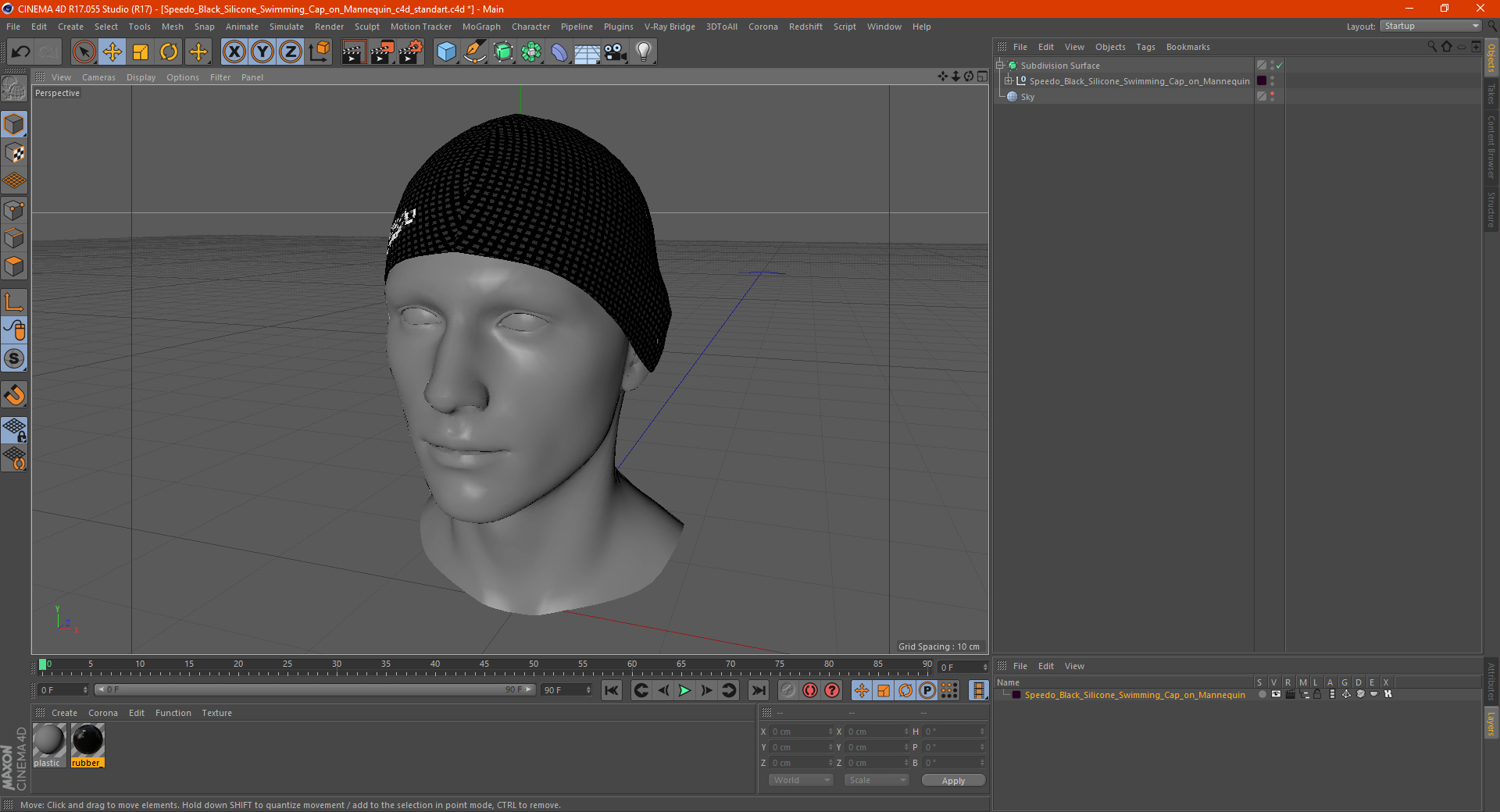 Speedo Black Silicone Swimming Cap on Mannequin 3D