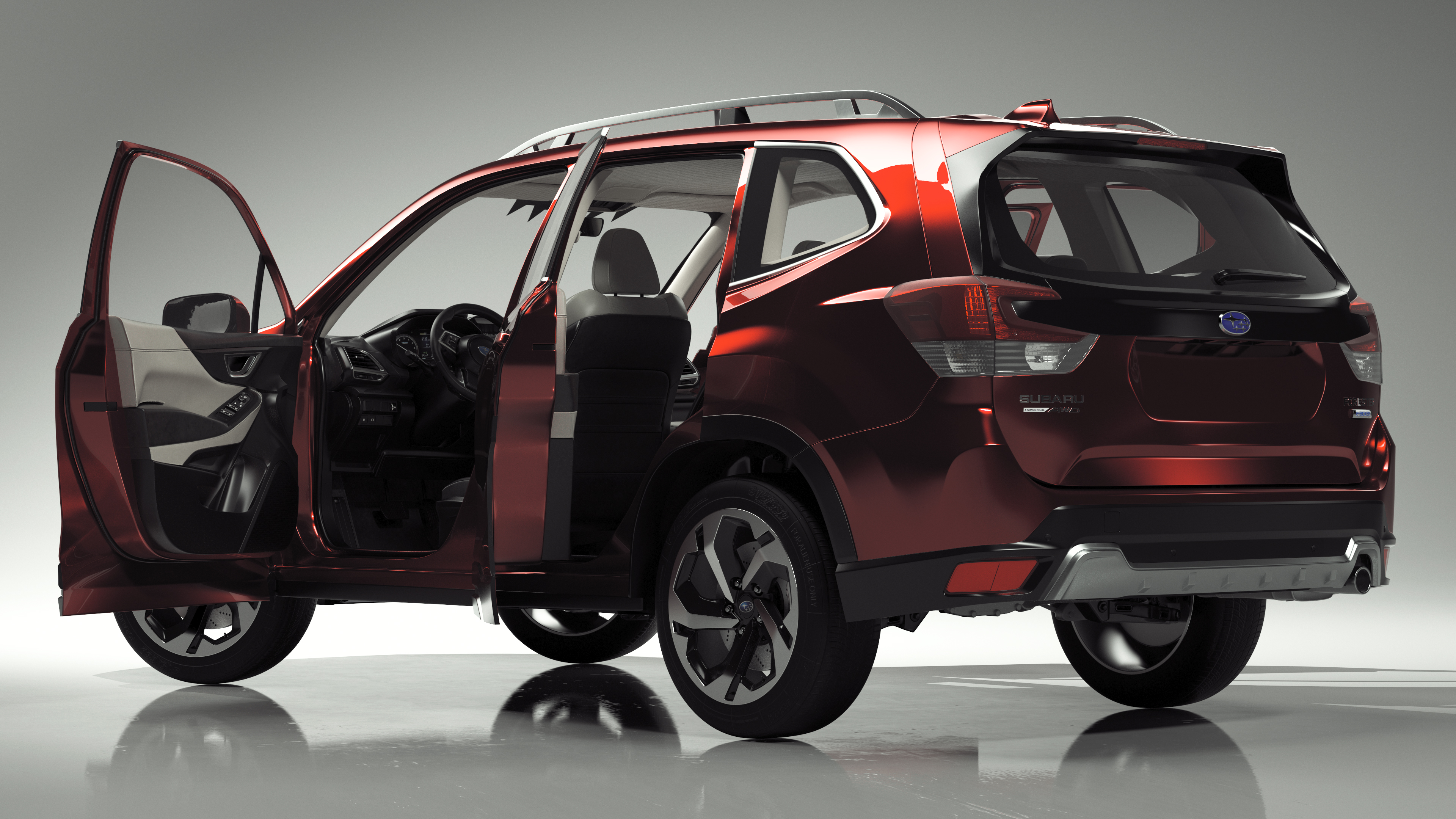 3D model Subaru Forester 2022 Red Rigged for Cinema 4D