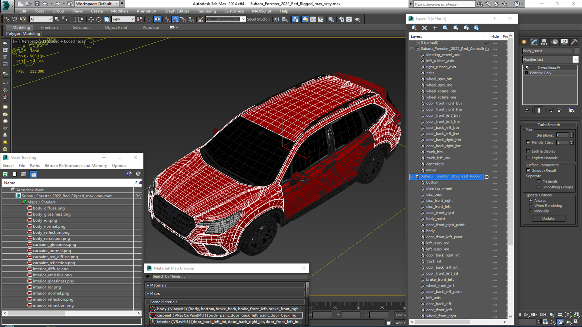 3D model Subaru Forester 2022 Red Rigged for Cinema 4D
