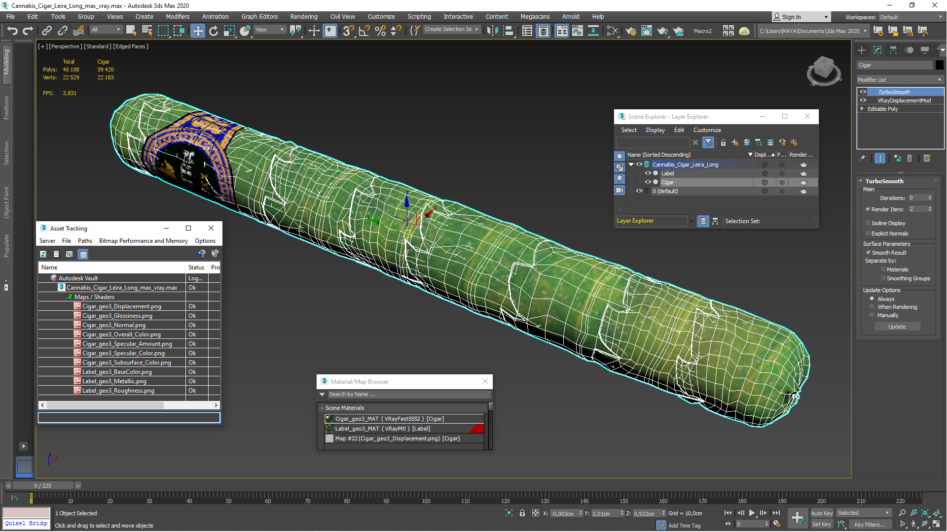 3D model Cannabis Cigar Leira Long