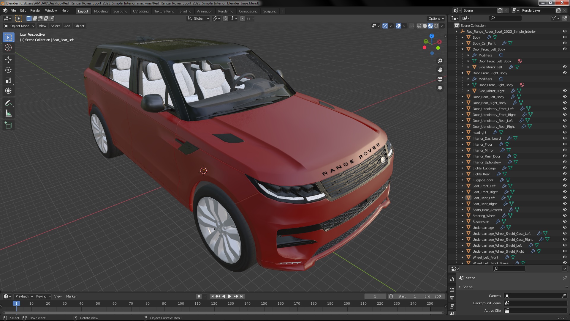 Red Range Rover Sport 2023 Simple Interior 3D
