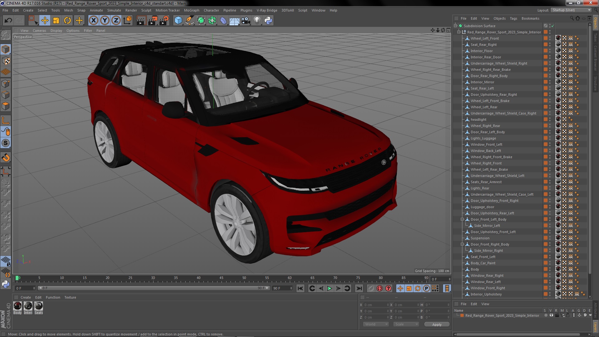 Red Range Rover Sport 2023 Simple Interior 3D