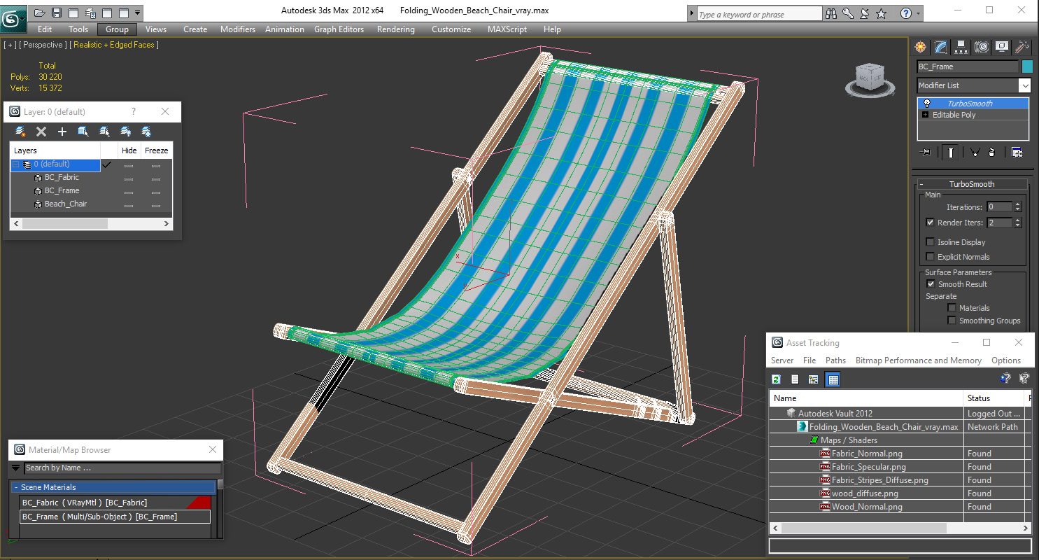 3D Folding Wooden Beach Chair