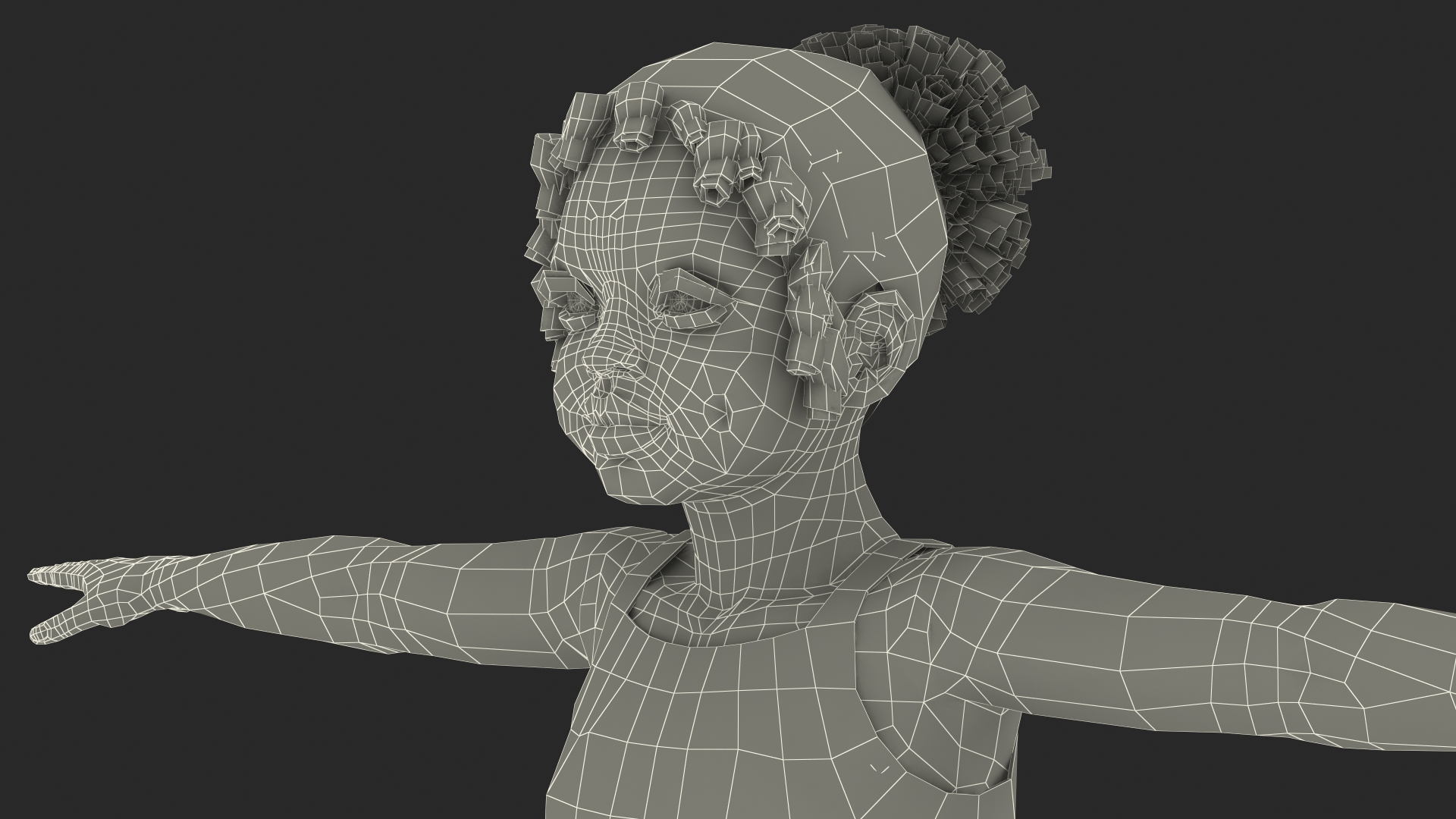 3D Black Child Girl With Hoop T-pose model