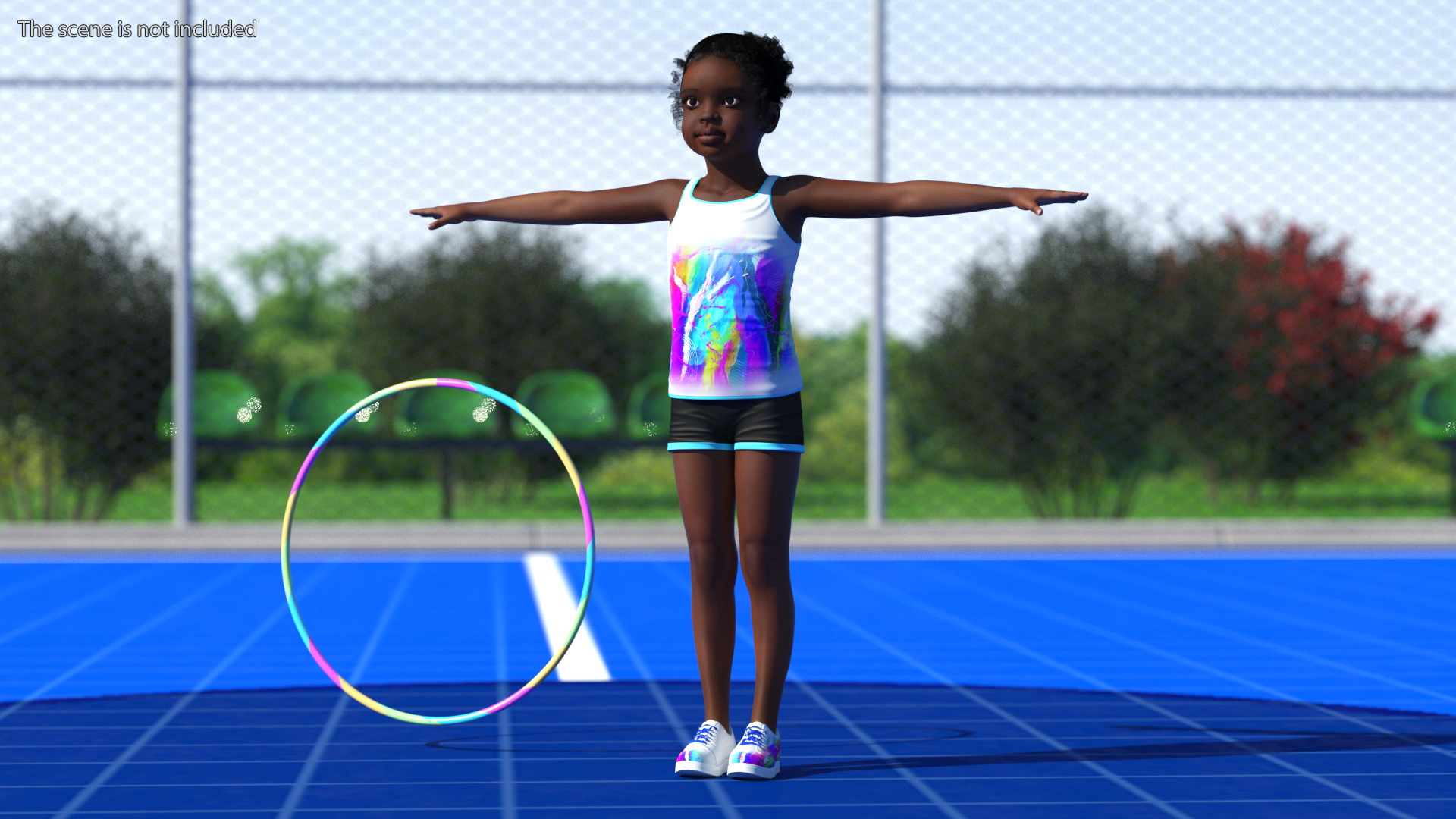 3D Black Child Girl With Hoop T-pose model