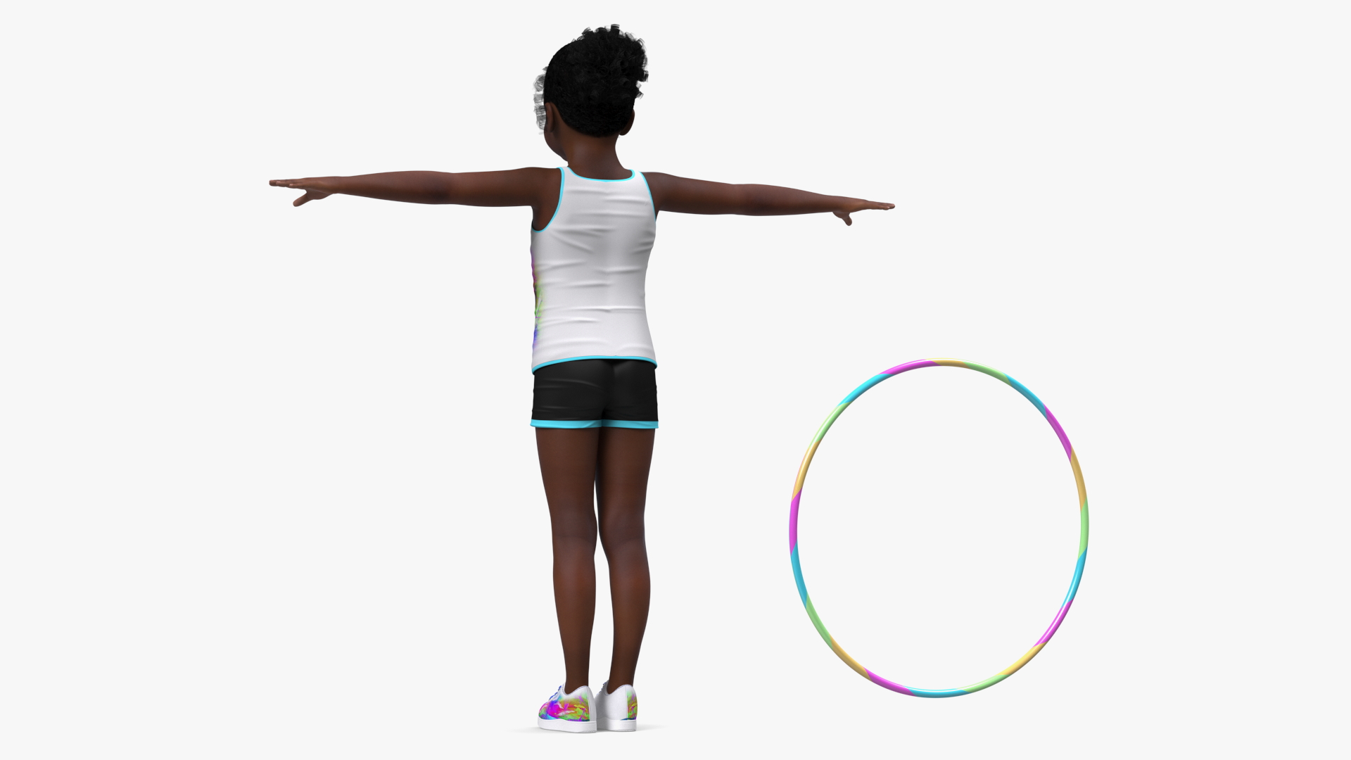 3D Black Child Girl With Hoop T-pose model