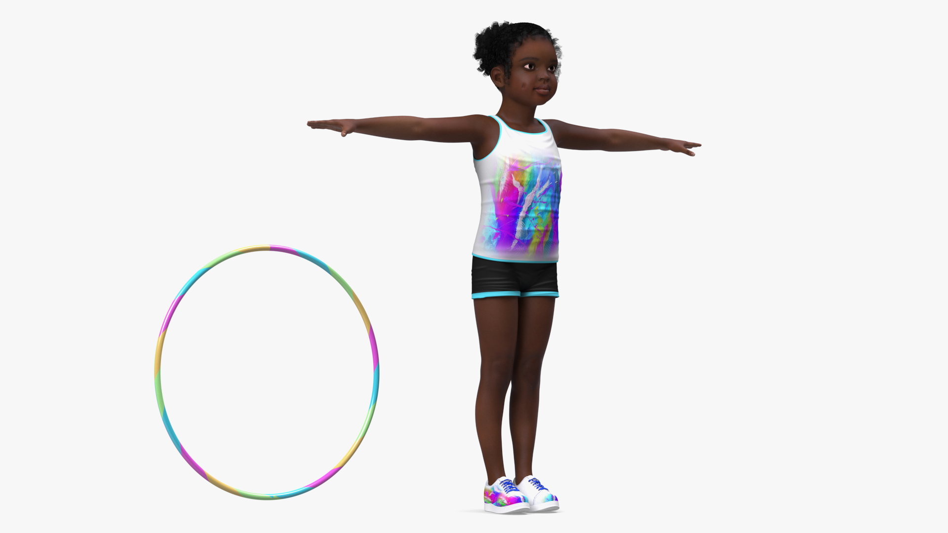 3D Black Child Girl With Hoop T-pose model