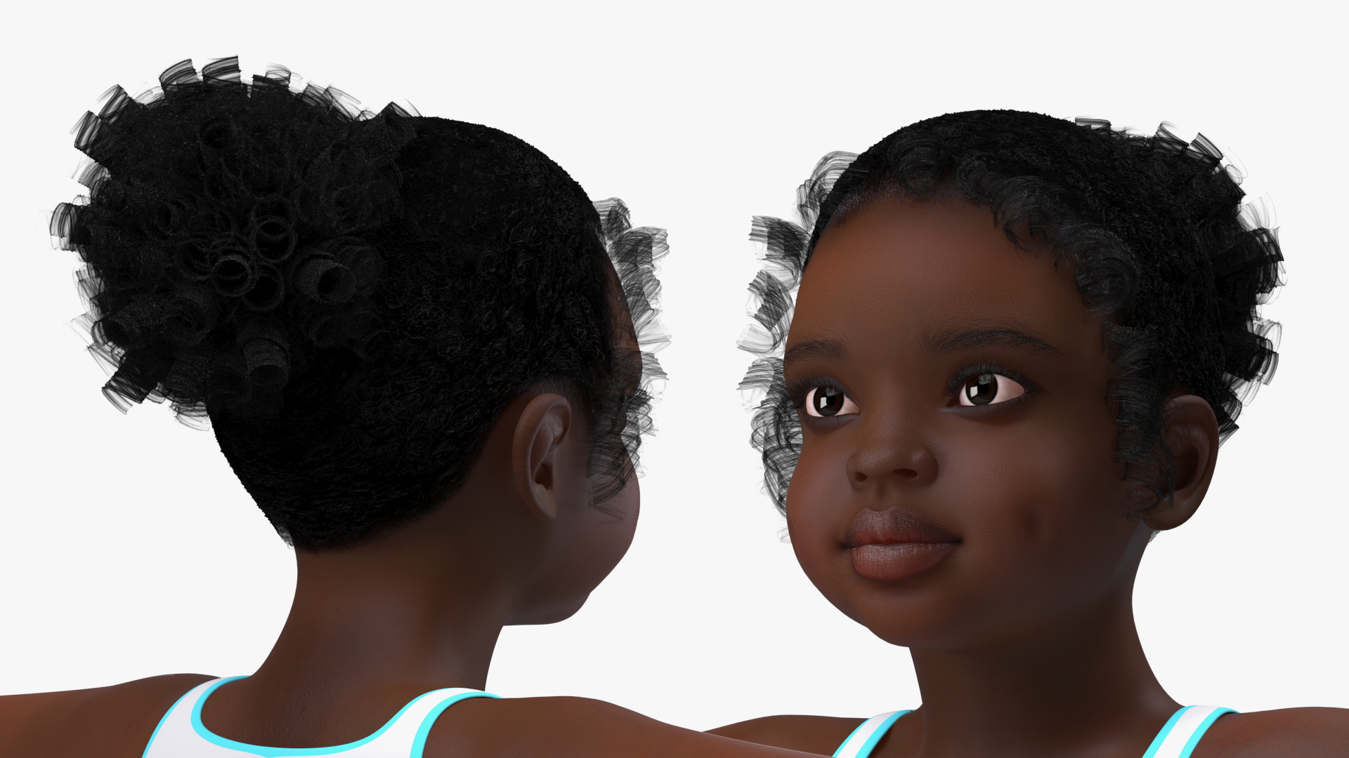 3D Black Child Girl With Hoop T-pose model